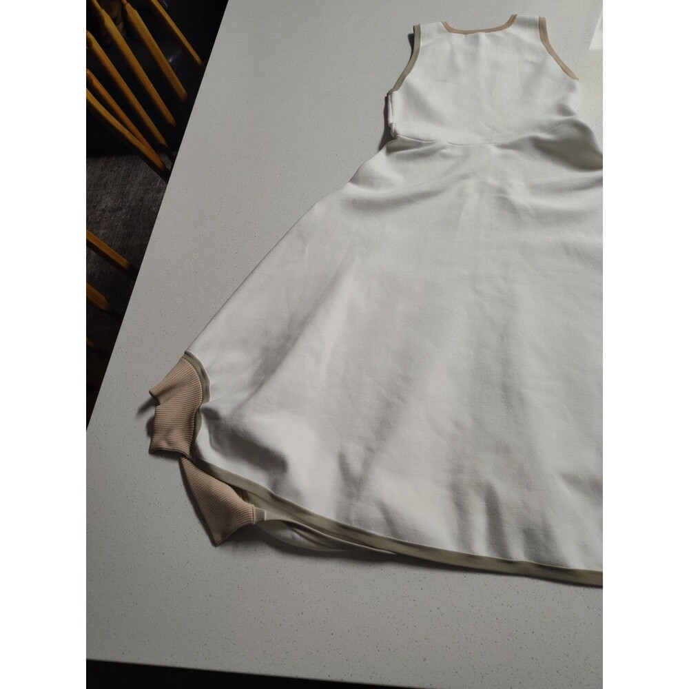 Derek Lam 10 Crosby Sleeveless Ivory Knit Dress Asymmetrical Hem Taupe Edging - Picture 10 of 10